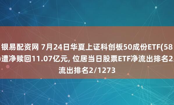 银易配资网 7月24日华夏上证科创板50成份ETF(588000)遭净赎回11.07亿元, 位居当日股票ETF净流出排名2/1273